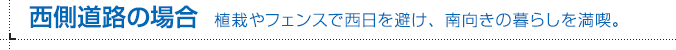 西側道路の場合 植栽やフェンスで西日を避け、南向きの暮らしを満喫。