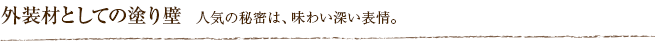 外装材としての塗り壁  人気の秘密は、味わい深い表情。
